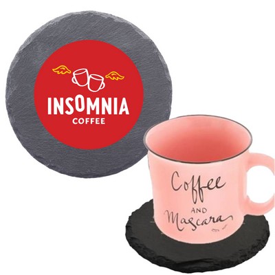 Round Slate Coaster w/Custom Imprint & EVA Bottom Pad